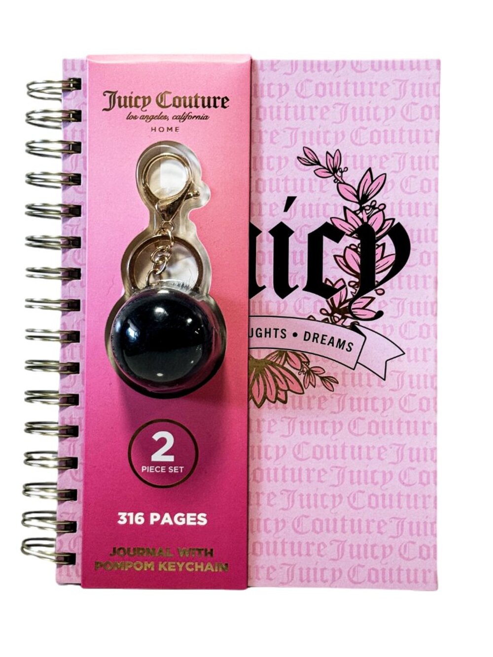 Juicy Couture Blush Notebook with Pom Keychain